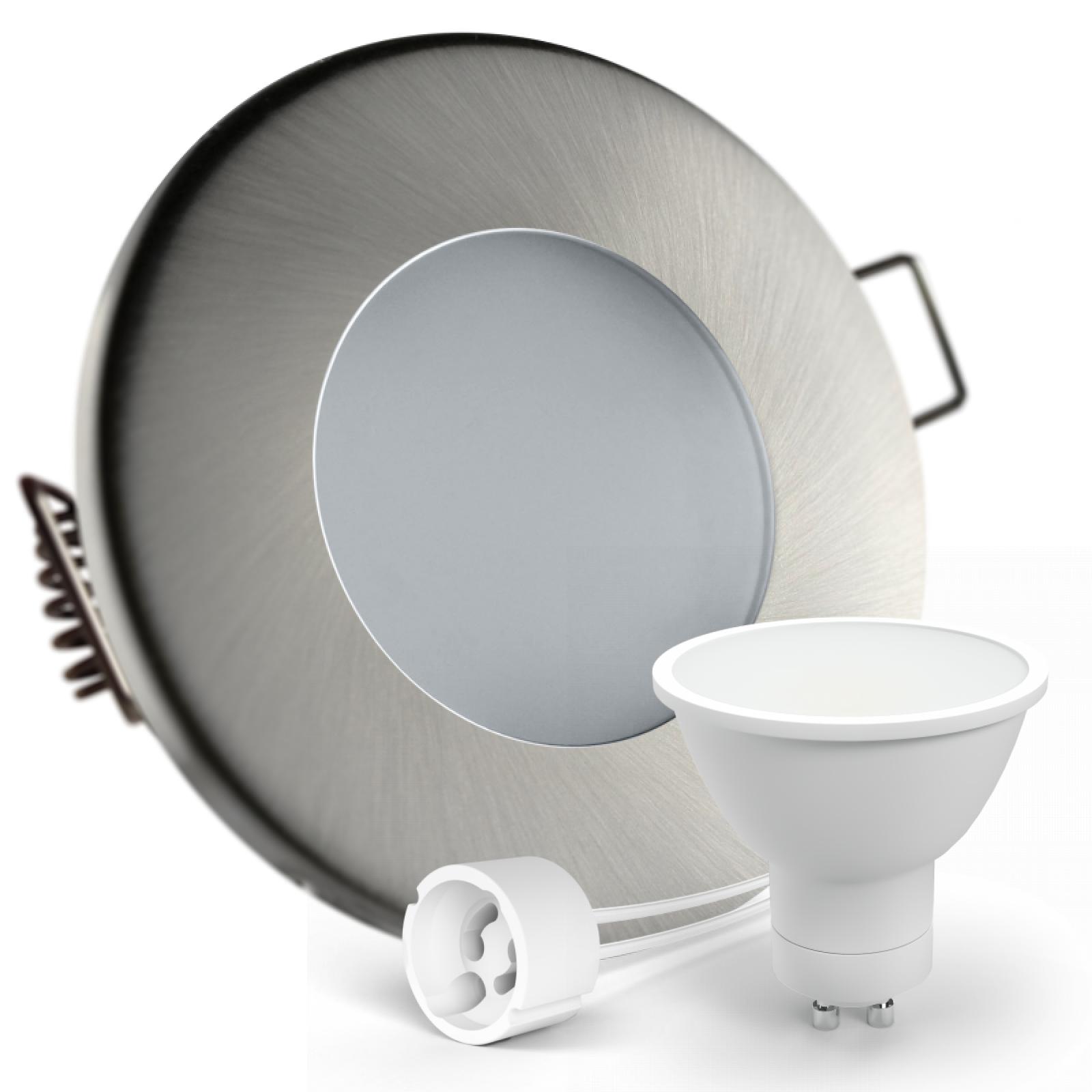  LED Deckenspot Feuchtraum IP44 Edelstahl gebürstet rund Einbaudurchmesser Ø 68mm - 75mm Tiefe 64mm Fassung 1,2W LED Lichtfarbe warmweiß GU10 230V